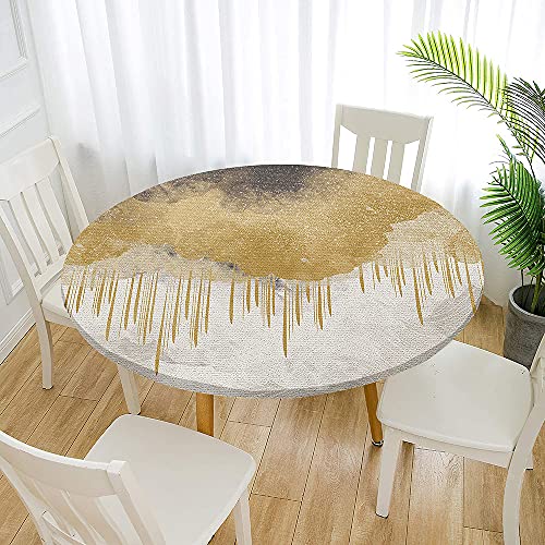 Morbuy Rund Tischdecke Elastisch, Graffiti Rund Tischdecken Wasserdicht Lotuseffekt Abwaschbar Abwischbar Tischtuch für Garten Outdoor Küchentisch (Für Tisch 140-150 cm,beige-Gold) von Morbuy