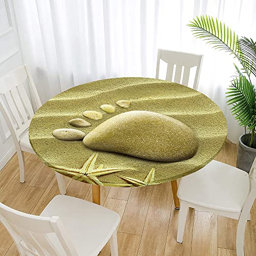 Morbuy Rund Tischdecke Elastisch, Lotuseffekt Abwischbar Rund Tischdecken Kopfsteinpflaster Drucken Tischtuch für Küchen Garten Outdoor (Für Tisch 70-80 cm,Strand) von Morbuy