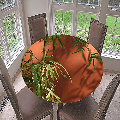 Morbuy Rund Tischdecke Elastisch, Lotuseffekt Tischdecke Abwaschbar Tischdecken Bambus Drucken Gartentischdecke Indoor Outdoor Tischtuch (Durchmesser 120cm,Rote Wand) von Morbuy