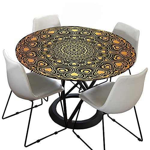 Morbuy Rund Tischdecke Elastisch, Lotuseffekt Tischdecke Abwaschbar Tischdecken Mandala Drucken Gartentischdecke Indoor Outdoor Tischtuch (Durchmesser 150cm,Gold) von Morbuy