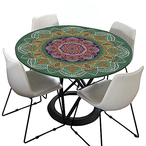 Morbuy Rund Tischdecke Elastisch, Mandala Rund Tischdecken Wasserdicht Lotuseffekt Abwaschbar Abwischbar Tischtuch für Dekoration Küchentisch Garten Outdoor (Durchmesser 100cm,grün) von Morbuy