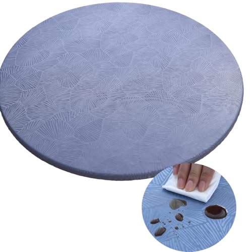 Morbuy Rund Tischdecke Wachstuch Elastisch, Gartentischdecke Wasserdicht Schmutzabweisend Abwischbar Nordisch Blatt Tischtuch für Dekoration Küchentisch Kaffee Restaurant Garten (160cm,Blau) von Morbuy