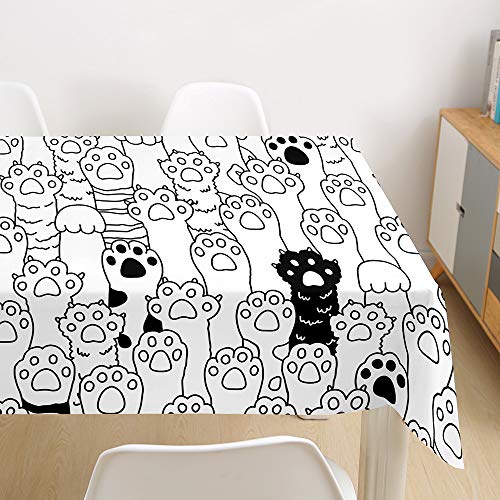 Morbuy Tischdecke Abwaschbar, 3D Katze Drucken Tischtuch Rechteckig Tischwäsche Gartentischdecke Outdoor Tischdekoration Wasserdicht Polyester Ölfest Pflegeleicht (140x220cm,Schwarz-Weiss) von Morbuy