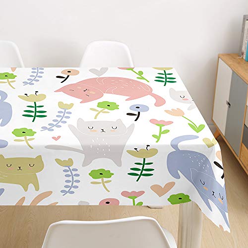 Morbuy Tischdecke Abwaschbar, 3D Katze Drucken Tischtuch Rechteckig Tischwäsche Gartentischdecke Outdoor Tischdekoration Wasserdicht Polyester Ölfest Pflegeleicht (60x60cm,Mehrfarbiges Kätzchen) von Morbuy