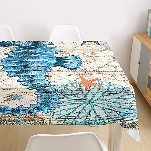 Morbuy Tischdecke Abwaschbar, 3D Ozean Welt Tischtuch Rechteckig Tischwäsche Gartentischdecke Outdoor Tischdekoration Wasserdicht Polyester Ölfest Pflegeleicht (100x140cm,Hippocampus) von Morbuy