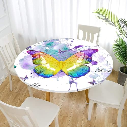 Morbuy Tischdecke Abwaschbar Outdoor Rund 60 cm, Elastisch Tischdecken Wasserabweisend Lotuseffekt Schmetterling Table Cloth für Gartentisch Balkontisch Klappbar, Ideal für 40cm-50cm von Morbuy