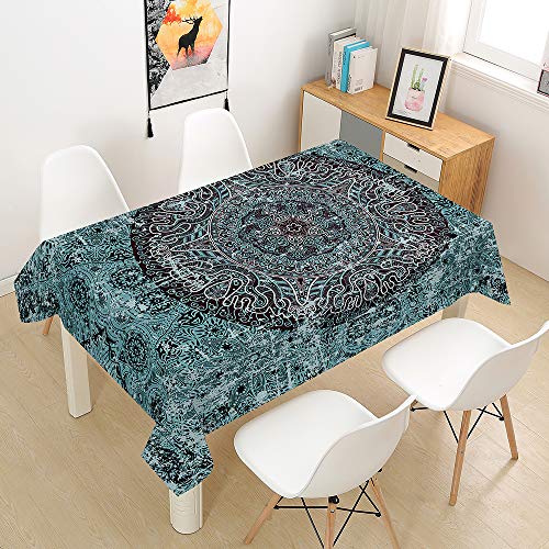 Morbuy Tischdecke Abwaschbar für Speisetisch, Wasserabweisend Abwischbar Lotuseffekt Quadrat Küchentischabdeckung Retro Böhmen Nordischer Stil Tischtuch Fleckschutz (140x200cm,Teal grünes Mandala) von Morbuy