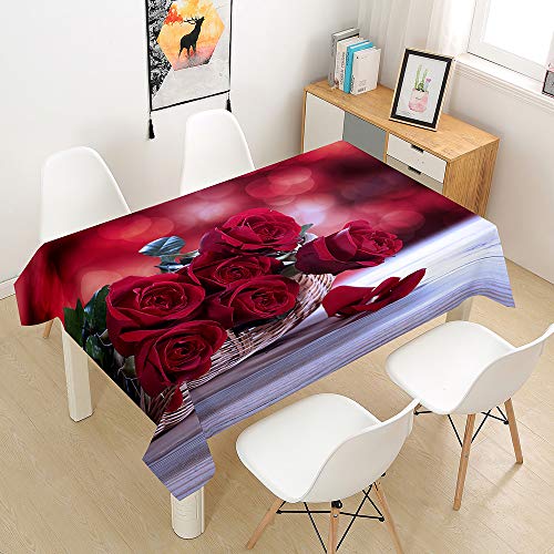 Morbuy Tischdecke Abwaschbar für Speisetisch, Wasserabweisend Abwischbar Lotuseffekt Quadrat Küchentischabdeckung Rose Blume Drucken Tischtuch Fleckschutz (140x200cm,Rote Rose 1) von Morbuy