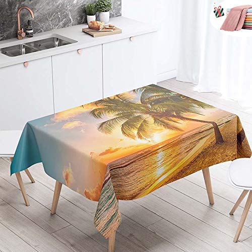 Morbuy Tischdecke Outdoor Garten, Tischtuch Abwaschbar Rechteckig Eckig Tischwäsche Wasserdicht Ölfest Pflegeleicht Tischdekoration - 3D Sommermeer Drucken (260x140cm,Goldener Sonnenuntergang) von Morbuy