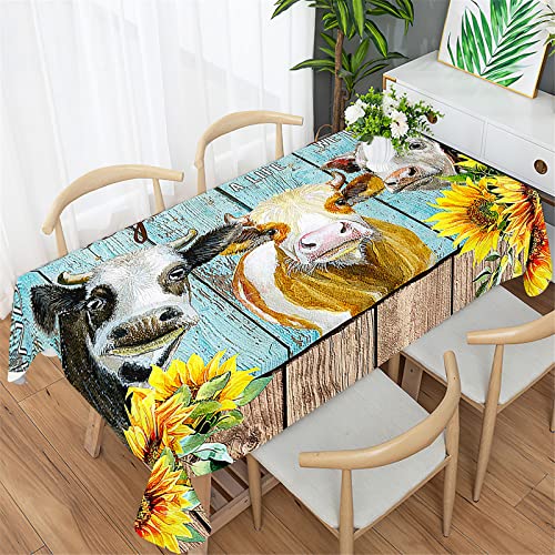 Morbuy Tischdecke Rechteckig Abwaschbar, Sonnenblume Drucken Wasserabweisende Wasserdicht Lotuseffekt Tischdecken Tischtuch für Party Dinner Garten Outdoor (140x260cm,Kuh-Muster) von Morbuy