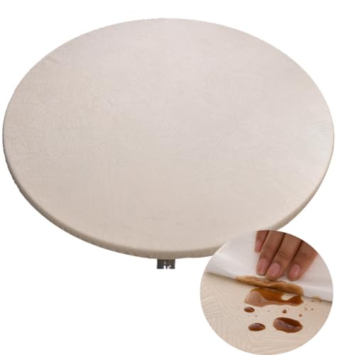 Morbuy Tischdecke Rund Outdoor 150 cm, Plastik Tischdecke Abwaschbar Beige Wachstuch tischdecke Wetterfest Klein Table Cloth für Küche, Garten, Außenbereich(für Tische von 135 bis 140 cm) von Morbuy