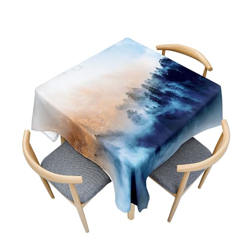 Morbuy Tischdecken Quadratisch, Bergblick 3D Stil Küchentischdecke Abwischbar Lotuseffekt Tischdecke Schmutzabweisend Abwaschbar Gartentischdecke Spritzfest Tischtuch (60x60cm,Dunkelblau) von Morbuy