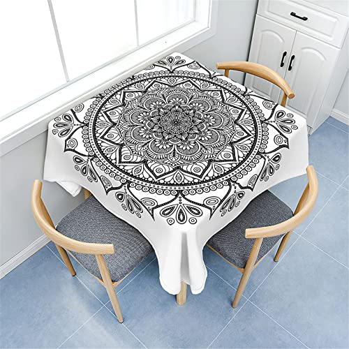 Morbuy Tischdecken Quadratisch, Mandala Stil Tischdecke Wasserdicht Lotuseffekt Küchentischdecke Abwischbar Fleckschutz Tischtuch für Restaurant Garten Party Outdoor (120x120cm,Weiß) von Morbuy
