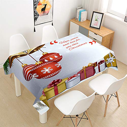 Morbuy Tischdecken Weihnachten, Festlich Stil 3D Drucken Tischdecke Rechteckig Wasserdicht Abwischbar Tischtuch für Küche Garten Outdoor Party Dekoration (140x140cm,Roter Ball) von Morbuy