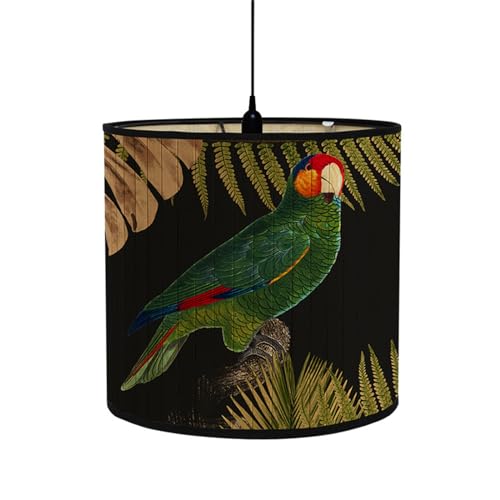 Morbuy Vintage Stil Tropisch Vogel Papagei Muster Bambus Lampenschirm für Tischlampe, Tischlampenschirm Holz Durchmesser 30cm Stehlampenschirme für Deckenleuchte Stehlampe (Grüner Papagei) von Morbuy