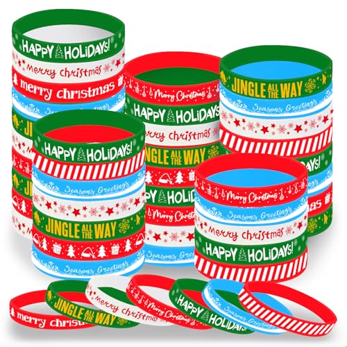 Morcheiong 42 Stück Weihnachts Gummiarmbänder, 7 Silikonarmbänder im klassischen Design für Weihnachtsparty Geschenke (Gemischte Farben) von Morcheiong