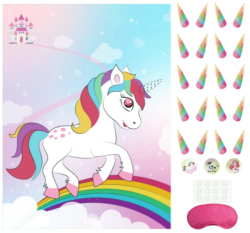 Morcheiong Pin The Tail/Horn on The Unicorn Party Game with 48 Horns for Kids Birthday Party Favors Sleepover Party Supplies Girls Rainbow Party Decorations von Morcheiong