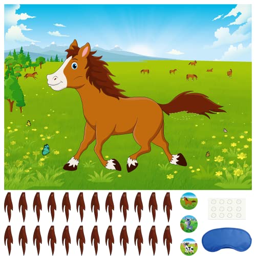 Morcheiong Pin The Tail on The Horse Geburtstagsspiel mit 48 Schwänzen für Kinder auf dem Bauernhof, Geburtstagsparty-Zubehör, Dekorationen, Gefälligkeiten von Morcheiong