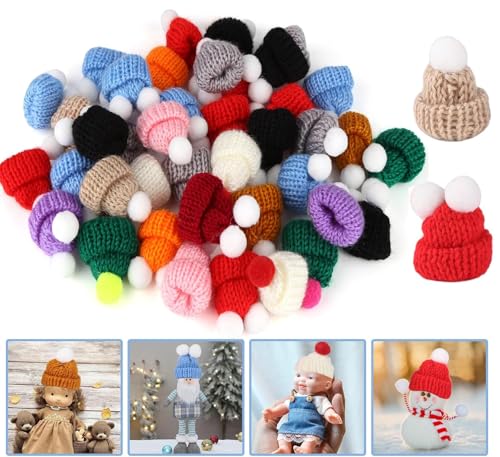 Mordraoe 60 Stück Mini Hüte Strickmützen Weihnachtsmannmützen, Finger Weinflache Hut Mini Wollmütze Puppen Hut, für DIY-Mini-Party-Hüte Weinflasche Topper Hut Handwerk Kunst Weinflasche Deko von Mordraoe