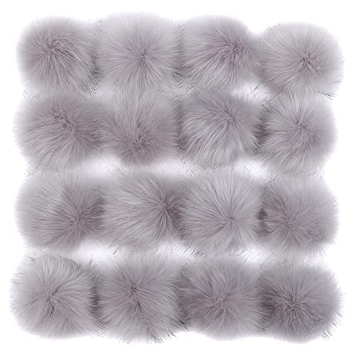 16 Stück Kunstpelz Pom Pom Ball, MoreChioce 3,94 Zoll-4,33 Zoll Kunstfell Bommel Pompon Weiche Schlüsselbund Charms DIY-Kunstpelz-Pompons mit Elastisch Schlaufe für DIY-Hüte Schuhe Schals,Hellgrau von MoreChioce