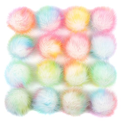 16 Stück Kunstpelz Pom Pom Ball, MoreChioce 3,94 Zoll-4,33 Zoll Kunstfell Bommel Pompon Weiche Schlüsselbund Charms DIY-Kunstpelz-Pompons mit Elastisch Schlaufe für DIY-Hüte Schuhe Schals,Bunt von MoreChioce