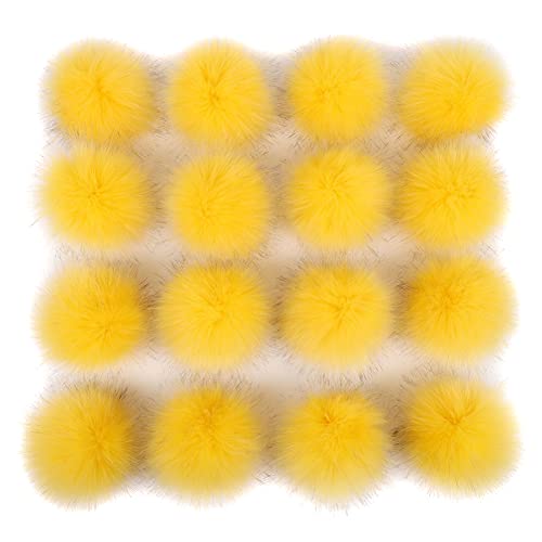 16 Stück Kunstpelz Pom Pom Ball, MoreChioce 3,94 Zoll-4,33 Zoll Kunstfell Bommel Pompon Weiche Schlüsselbund Charms DIY-Kunstpelz-Pompons mit Elastisch Schlaufe für DIY-Hüte Schuhe Schals,Gelb von MoreChioce