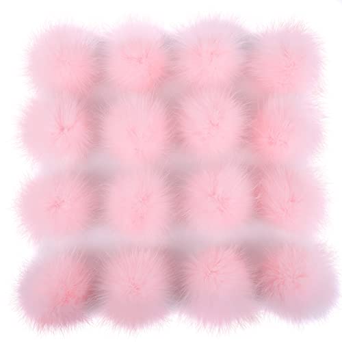 16 Stück Kunstpelz Pom Pom Ball, MoreChioce 3,94 Zoll-4,33 Zoll Kunstfell Bommel Pompon Weiche Schlüsselbund Charms DIY-Kunstpelz-Pompons mit Elastisch Schlaufe für DIY-Hüte Schuhe Schals,Hell-Pink von MoreChioce