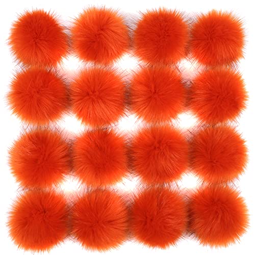 16 Stück Kunstpelz Pom Pom Ball, MoreChioce 3,94 Zoll-4,33 Zoll Kunstfell Bommel Pompon Weiche Schlüsselbund Charms DIY-Kunstpelz-Pompons mit Elastisch Schlaufe für DIY-Hüte Schuhe Schals,Orange von MoreChioce