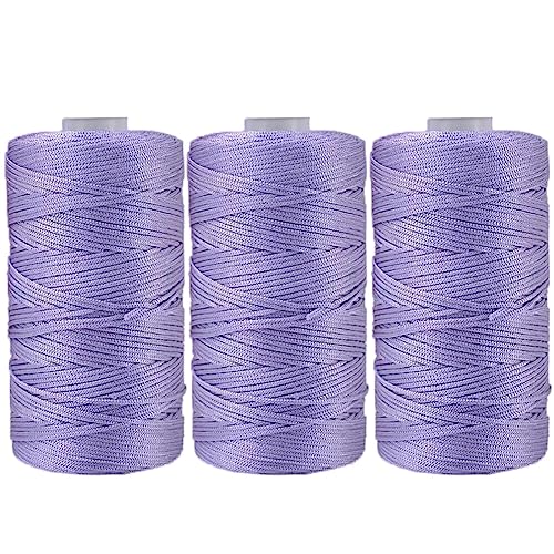 3 Stücke 1.5mm Polyester Garn,MoreChioce Polypropylen-Kordel Makramee-Kordel Makramee Seil Häkelgarn Makramee Garn Polyester Macrame Cord Häkeltasche Kordel für Strickwaren,Hell Lila #B von MoreChioce