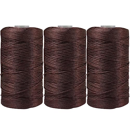 3 Stücke 1.5mm Polyester Garn,MoreChioce Polypropylen-Kordel Makramee-Kordel Makramee Seil Häkelgarn Makramee Garn Polyester Macrame Cord Häkeltasche Kordel für Strickwaren,Kaffee von MoreChioce