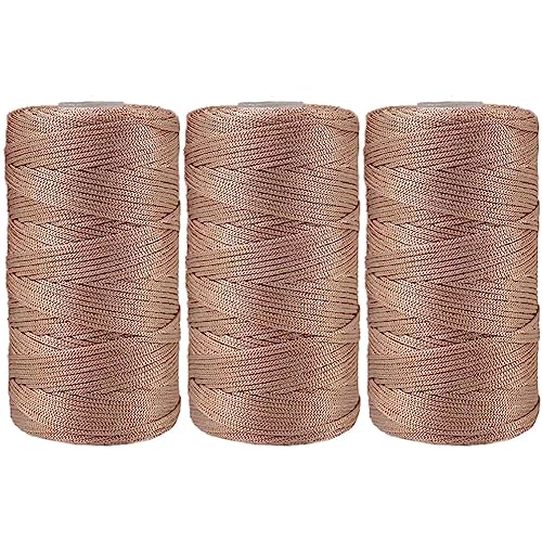 3 Stücke 1.5mm Polyester Garn,MoreChioce Polypropylen-Kordel Makramee-Kordel Makramee Seil Häkelgarn Makramee Garn Polyester Macrame Cord Häkeltasche Kordel für Strickwaren,Khaki von MoreChioce