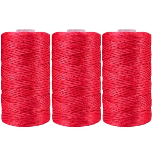 3 Stücke 1.5mm Polyester Garn,MoreChioce Polypropylen-Kordel Makramee-Kordel Makramee Seil Häkelgarn Makramee Garn Polyester Macrame Cord Häkeltasche Kordel für Strickwaren,Rot von MoreChioce