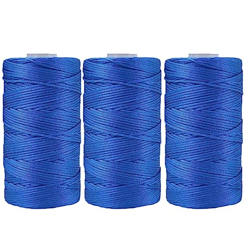 3 Stücke 1.5mm Polyester Garn,MoreChioce Polypropylen-Kordel Makramee-Kordel Makramee Seil Häkelgarn Makramee Garn Polyester Macrame Cord Häkeltasche Kordel für Strickwaren,Saphirblau von MoreChioce