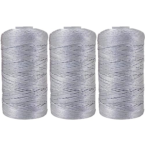 3 Stücke 1.5mm Polyester Garn,MoreChioce Polypropylen-Kordel Makramee-Kordel Makramee Seil Häkelgarn Makramee Garn Polyester Macrame Cord Häkeltasche Kordel für Strickwaren,Silber Grau von MoreChioce