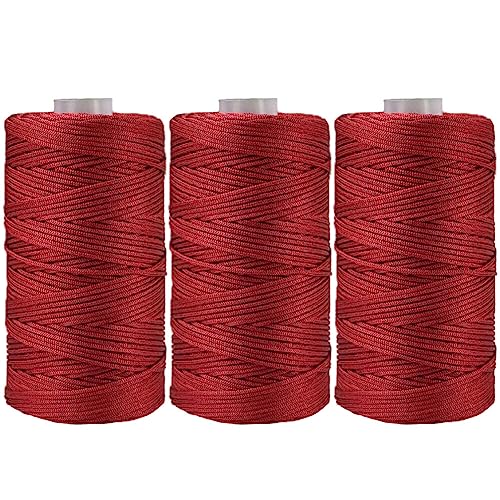 3 Stücke 1.5mm Polyester Garn,MoreChioce Polypropylen-Kordel Makramee-Kordel Makramee Seil Häkelgarn Makramee Garn Polyester Macrame Cord Häkeltasche Kordel für Strickwaren,Wein Rot von MoreChioce