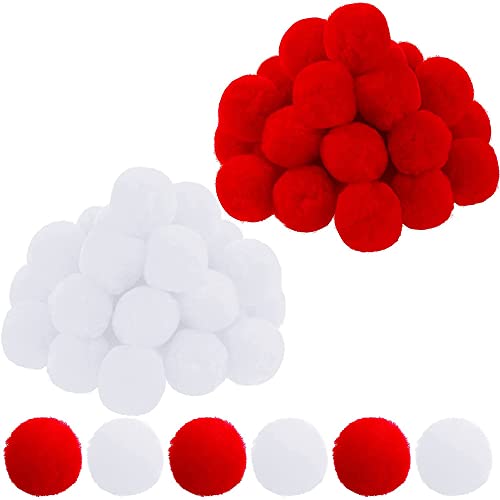 30 Stück Kunstfell Pompon ,MoreChioce 6cm Faux Wolle Flauschigen Pompom Ball DIY Kunstpelz Pompon Ball Damen und Mädchen Tasche Mützen Anhängern Dekoration,Rot Weiß von MoreChioce