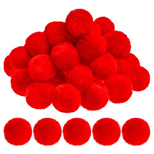 30 Stück Kunstfell Pompon ,MoreChioce 5cm Faux Wolle Flauschigen Pompom Ball DIY Kunstpelz Pompon Ball Damen und Mädchen Tasche Mützen Anhängern Dekoration,Rot von MoreChioce