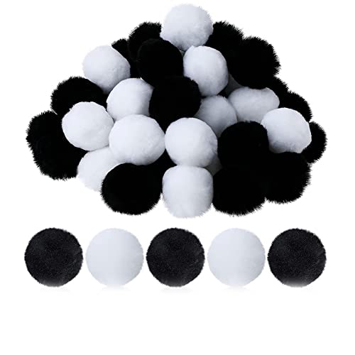 30 Stück Kunstfell Pompon ,MoreChioce 6cm Faux Wolle Flauschigen Pompom Ball DIY Kunstpelz Pompon Ball Damen und Mädchen Tasche Mützen Anhängern Dekoration,Schwarz Weiß von MoreChioce