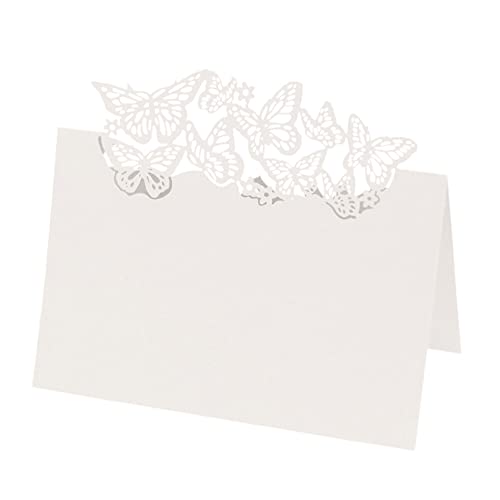 50 Stück Hochzeit Tischkarten, MoreChioce Spitze Schmetterling Muster Platzkarte Namenskarte Hohle Hochzeit Tischnummer Name Platzkarte Laser Schnitt Namenskärtchen Party Tischdekoration,Beige von MoreChioce