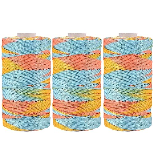 Makramee Garn,MoreChioce 3 x 100 Gramm Polypropylen-Kordel Polyester-Seil 1,5 mm Makramee Seil Häkelgarn Polyester Geflochtene Schnur für Strickwaren Häkelkorb Taschen DIY Handwerk,Bunt #B von MoreChioce