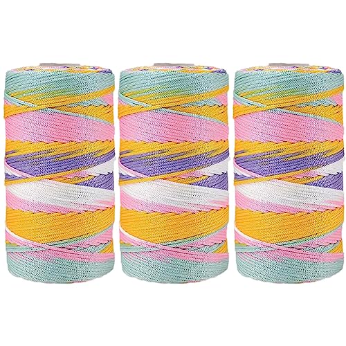 Makramee Garn,MoreChioce 3 x 100 Gramm Polypropylen-Kordel Polyester-Seil 1,5 mm Makramee Seil Häkelgarn Polyester Geflochtene Schnur für Strickwaren Häkelkorb Taschen DIY Handwerk,Bunt #C von MoreChioce