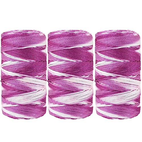 Makramee Garn,MoreChioce 3 x 100 Gramm Polypropylen-Kordel Polyester-Seil 1,5 mm Makramee Seil Häkelgarn Polyester Geflochtene Schnur für Strickwaren Häkelkorb Taschen DIY Handwerk,Rosa Weiß von MoreChioce