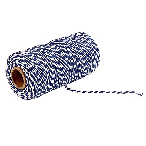 MoreChioce 100 Meter Bastelschnur 2 mm Drehkordel Baumwolle Bakers Twine Makramee Kordelschnur Garten Kordel Baumwollschnur DIY Bastelgarn Dekoration Handwerk Schnur,Dunkel Blau + Weiß von MoreChioce