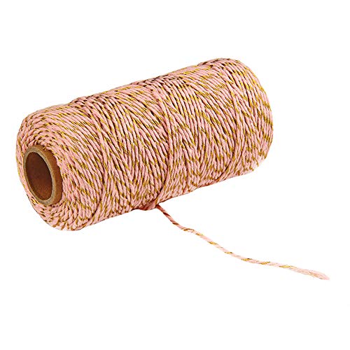 MoreChioce 100 Meter Bastelschnur 2 mm Drehkordel Baumwolle Bakers Twine Makramee Kordelschnur Garten Kordel Baumwollschnur DIY Bastelgarn Dekoration Handwerk Schnur,Gold + Rosa von MoreChioce