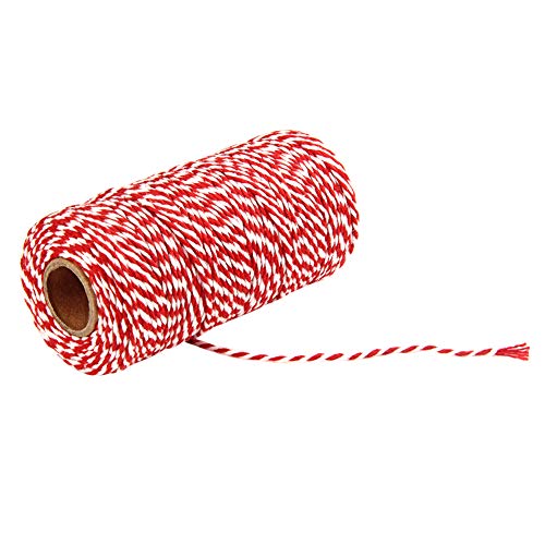 MoreChioce 100 Meter Bastelschnur 2 mm Drehkordel Baumwolle Bakers Twine Makramee Kordelschnur Garten Kordel Baumwollschnur DIY Bastelgarn Dekoration Handwerk Schnur,Hell Rot + Weiß von MoreChioce