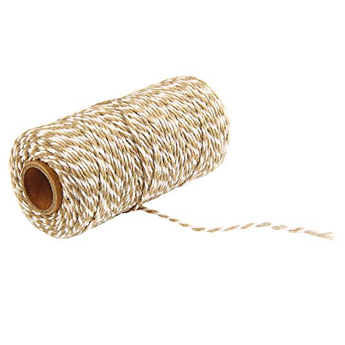 MoreChioce 100 Meter Bastelschnur 2 mm Drehkordel Baumwolle Bakers Twine Makramee Kordelschnur Garten Kordel Baumwollschnur DIY Bastelgarn Dekoration Handwerk Schnur,Khaki + Weiß von MoreChioce