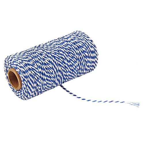 MoreChioce 100 Meter Bastelschnur 2 mm Drehkordel Baumwolle Bakers Twine Makramee Kordelschnur Garten Kordel Baumwollschnur DIY Bastelgarn Dekoration Handwerk Schnur,Königsblau + Weiß von MoreChioce