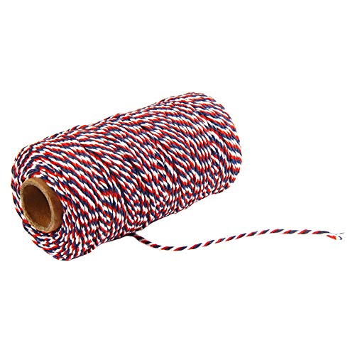 MoreChioce 100 Meter Bastelschnur 2 mm Drehkordel Baumwolle Bakers Twine Makramee Kordelschnur Garten Kordel Baumwollschnur DIY Bastelgarn Dekoration Handwerk Schnur,Rot Blau + Weiß von MoreChioce