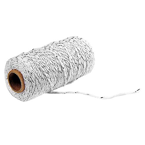 MoreChioce 100 Meter Bastelschnur 2 mm Drehkordel Baumwolle Bakers Twine Makramee Kordelschnur Garten Kordel Baumwollschnur DIY Bastelgarn Dekoration Handwerk Schnur,Silber + Weiß von MoreChioce