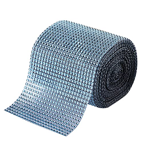 MoreChioce 24 Reihen Strassband,10 Yards 9M Diamant Band Glitzer Funkeln Rhinestone Kristall Mesh Wrap Roll Dekoband zum aufnähen für Hochzeit,Abschlussballkleider,Party Dekoration,Hell Blau von MoreChioce